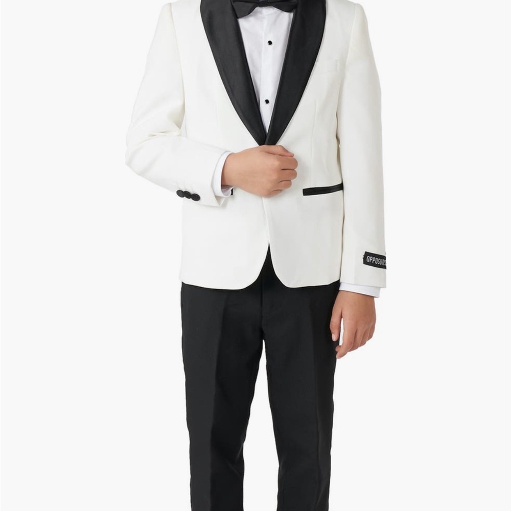 Boys Size 8 White and Black Tuxedo 3- piece Set